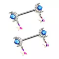 Silvertone Moon and Star Dangle Nipple Barbells - 14 Gauge at Spencer's
