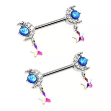 Silvertone Moon and Star Dangle Nipple Barbells - 14 Gauge at Spencer's
