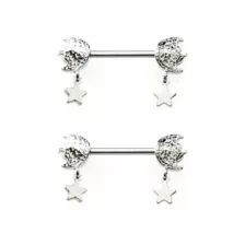 Silvertone Moon and Star Dangle Nipple Barbells - 14 Gauge at Spencer's