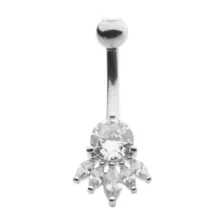 CZ Silvertone Multi Gem Belly Ring - 14 Gauge at Spencer's