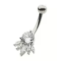 CZ Silvertone Multi Gem Belly Ring - 14 Gauge at Spencer's