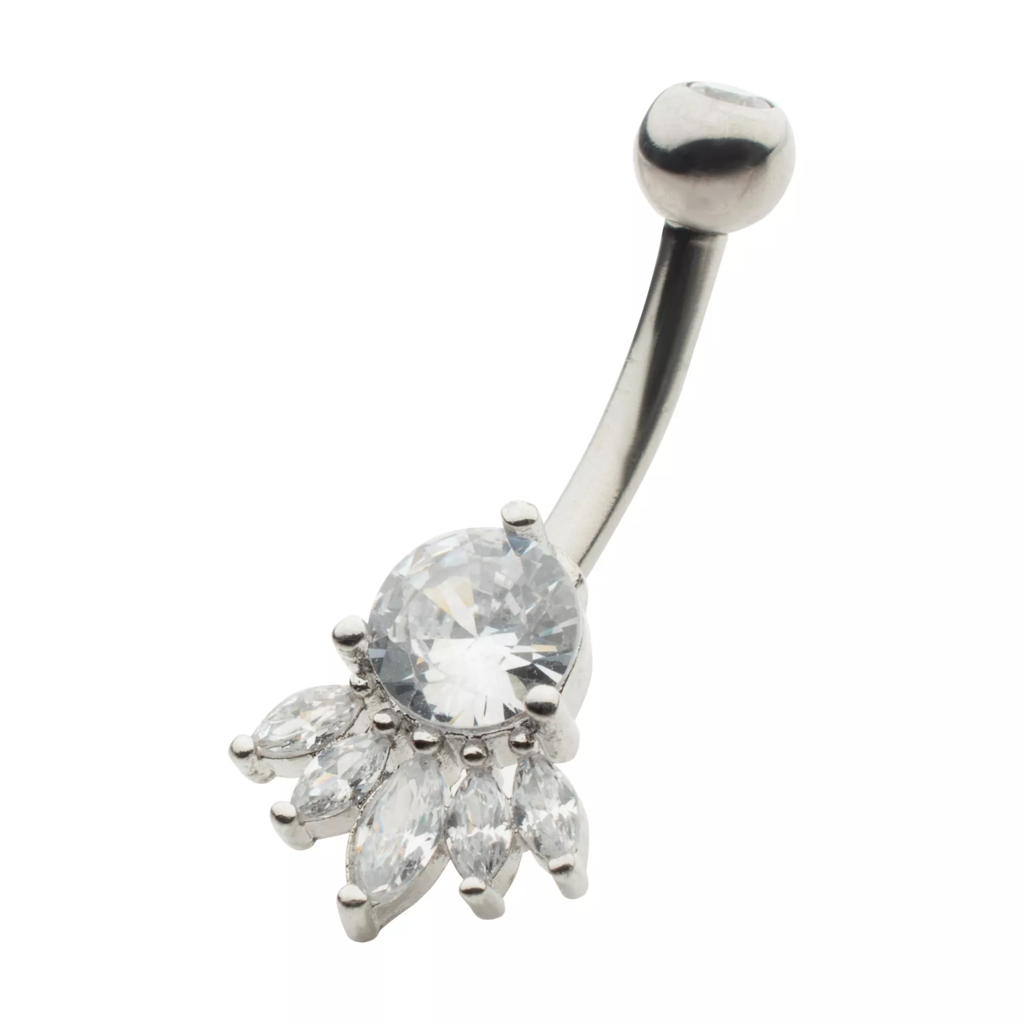 CZ Silvertone Multi Gem Belly Ring - 14 Gauge at Spencer's