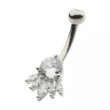 CZ Silvertone Multi Gem Belly Ring - 14 Gauge at Spencer's