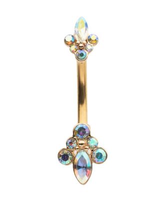 Goldtone and Iridescent Crystal Cluster Banana Belly Ring - 14 Gauge