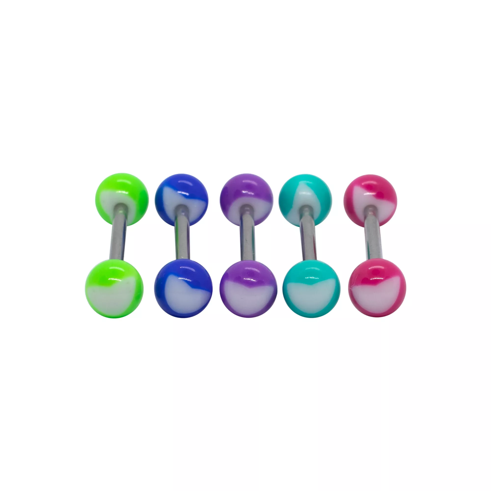 Multi-Pack Green Blue Purple Pink Heart Barbells 5 Pack - 14 Gauge at Spencer's