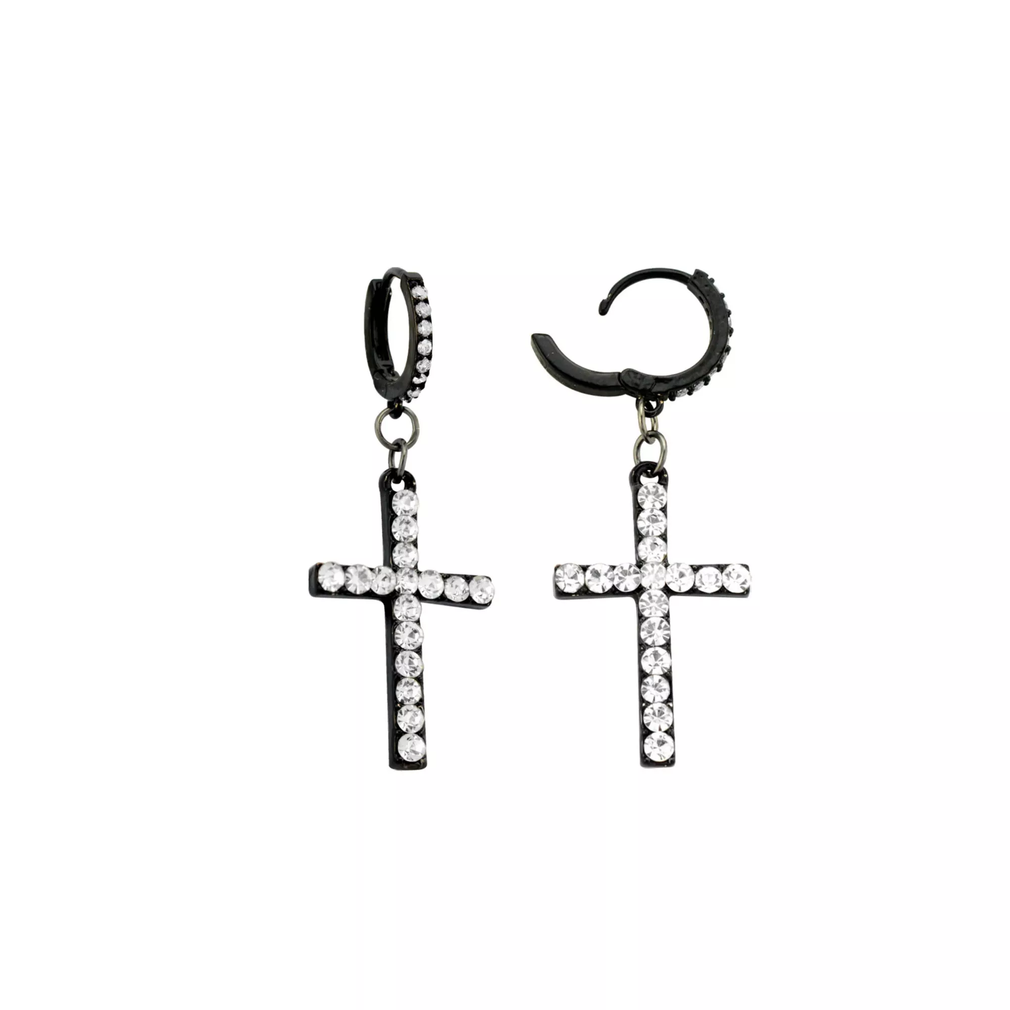 CZ Black Cross Dangle Huggie Hoop Earrings at Spencer's