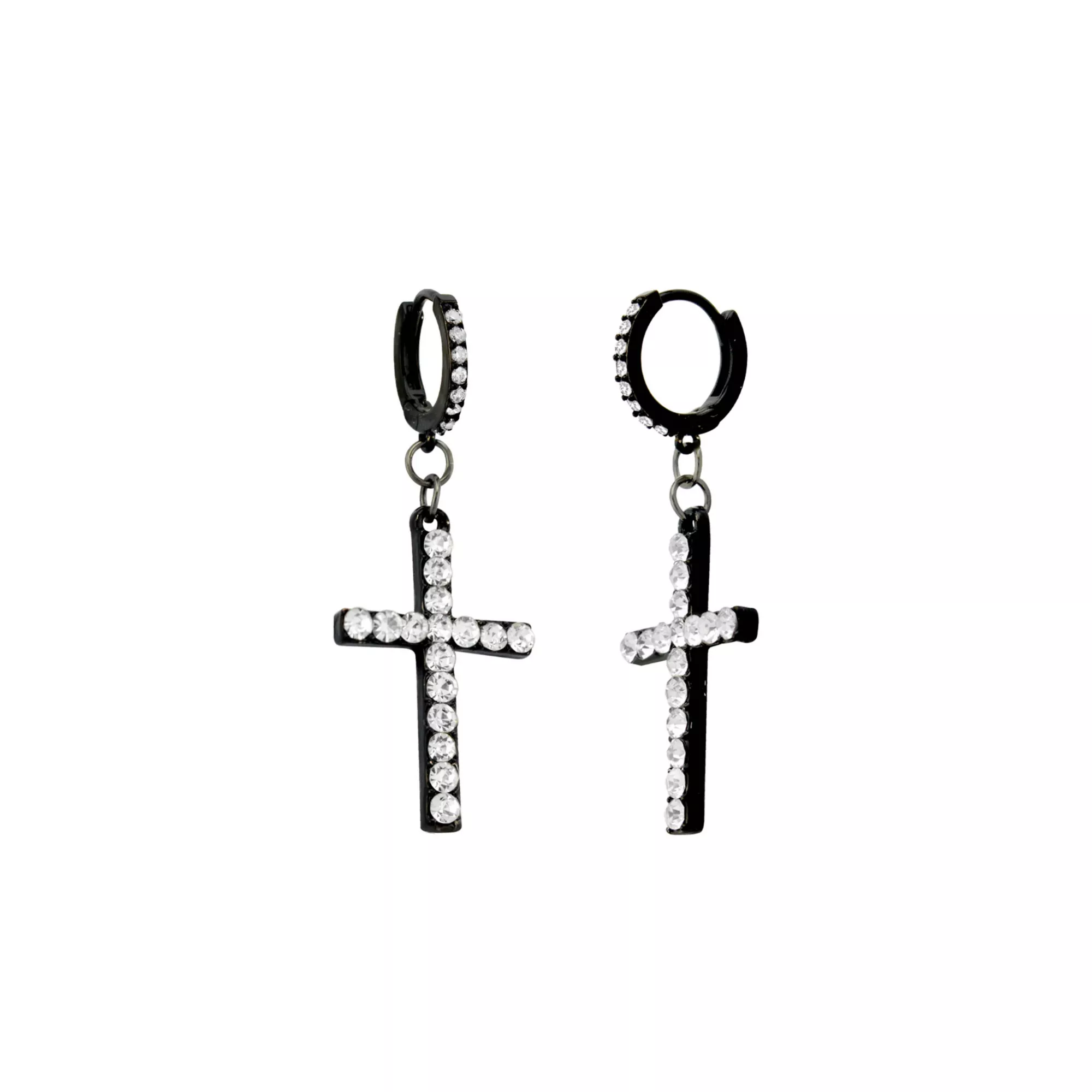 CZ Black Cross Dangle Huggie Hoop Earrings at Spencer's