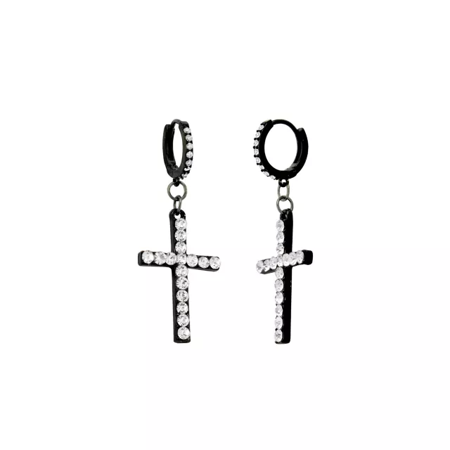 CZ Black Cross Dangle Huggie Hoop Earrings at Spencer's
