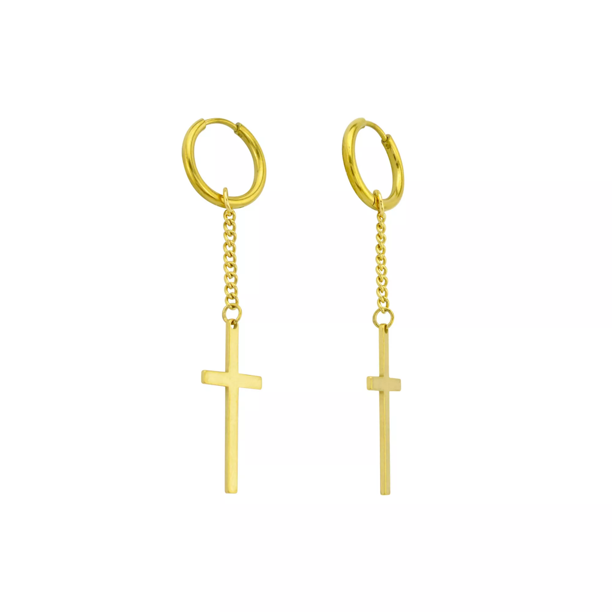 Goldtone Cross Chain Dangle Huggie Hoop Earrings at Spencer's