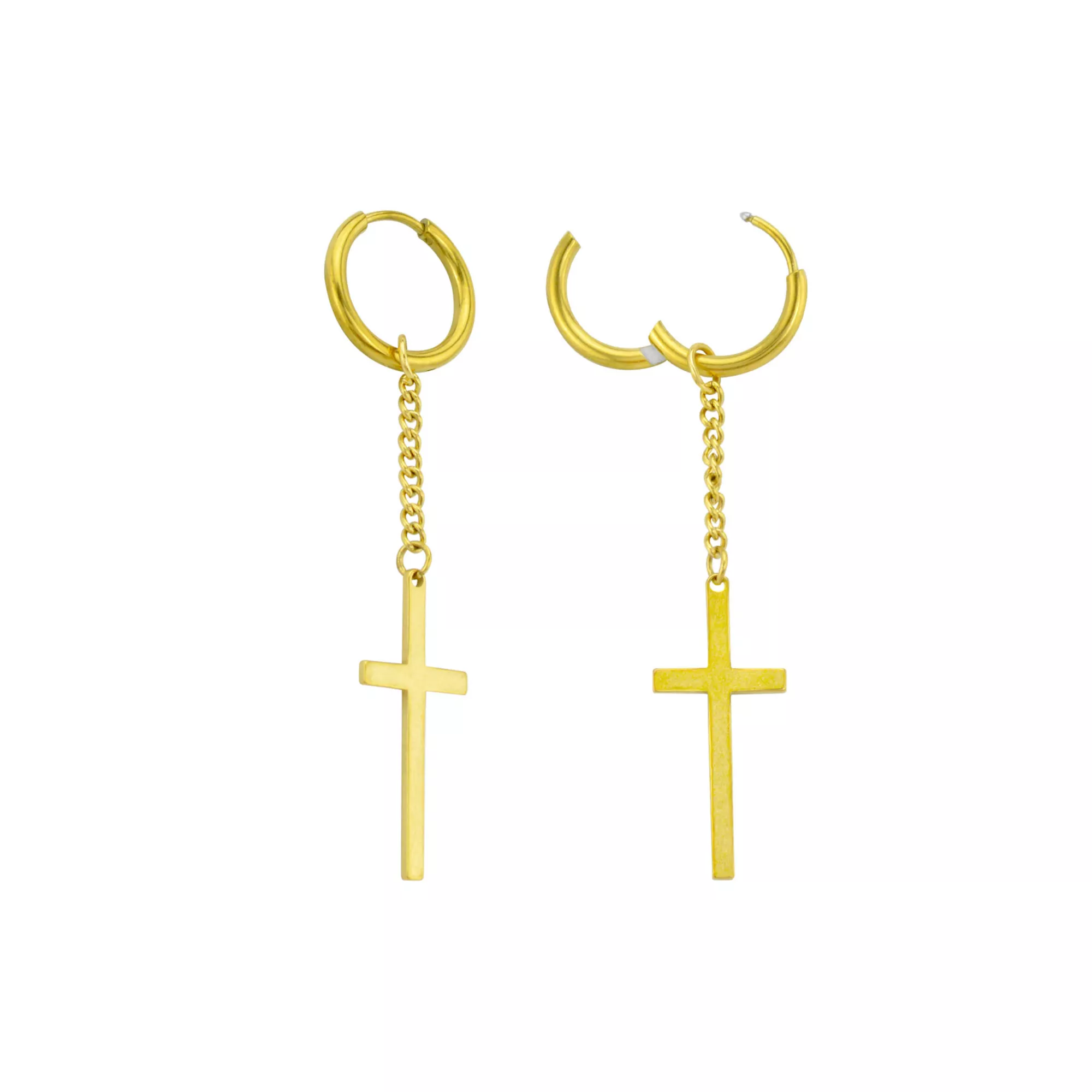 Goldtone Cross Chain Dangle Huggie Hoop Earrings at Spencer's