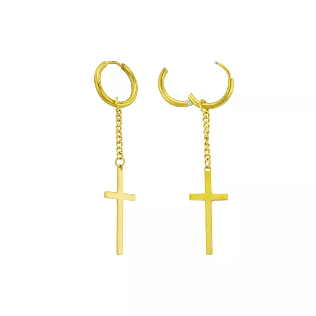 Goldtone Cross Chain Dangle Huggie Hoop Earrings at Spencer's