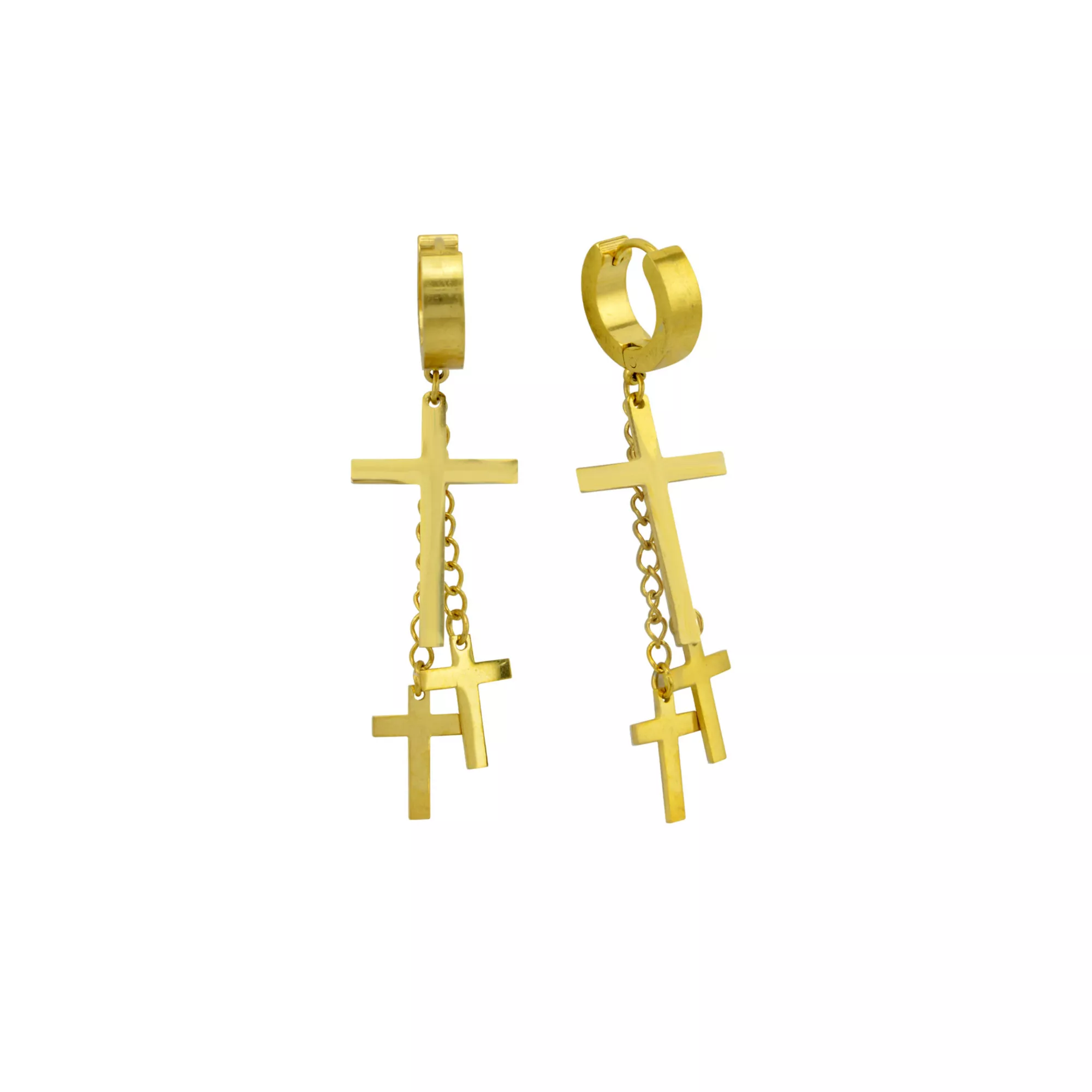 Goldtone Titanium Dual Cross Dangle Huggie Hoop Earrings at Spencer's