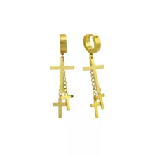 Goldtone Titanium Dual Cross Dangle Huggie Hoop Earrings at Spencer's