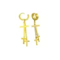 Goldtone Titanium Dual Cross Dangle Huggie Hoop Earrings at Spencer's