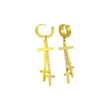 Goldtone Titanium Dual Cross Dangle Huggie Hoop Earrings at Spencer's