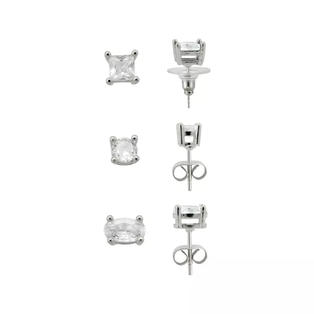 Multi-Pack CZ Square Round Oval Stud Earrings - 3 Pair at Spencer's
