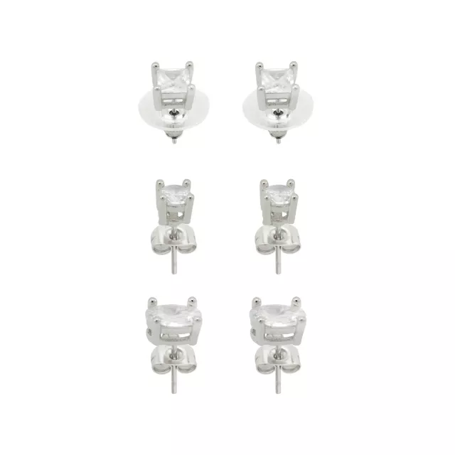 Multi-Pack CZ Square Round Oval Stud Earrings - 3 Pair at Spencer's