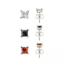 Multi-Pack CZ Clear Black and Red Square Stud Earrings - 3 Pair at Spencer's
