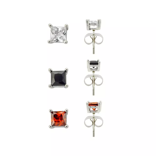 Multi-Pack CZ Clear Black and Red Square Stud Earrings - 3 Pair at Spencer's