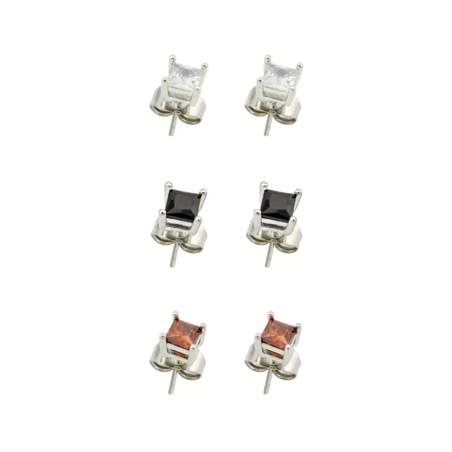Multi-Pack CZ Clear Black and Red Square Stud Earrings - 3 Pair at Spencer's