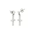 CZ Silvertone Titanium Cross Stud Dangle Earrings at Spencer's