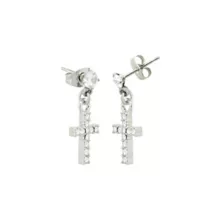 CZ Silvertone Titanium Cross Stud Dangle Earrings at Spencer's