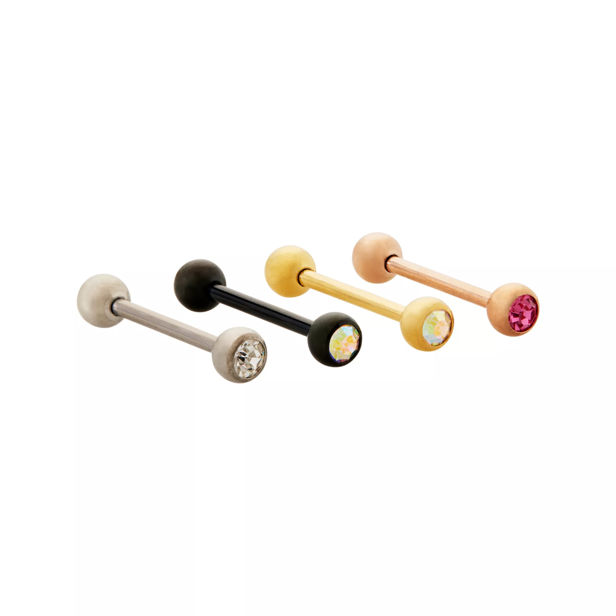 Multi-Pack Round CZ Titanium Internally Threaded Barbells 4 Pack - 14 Gauge at Spencer's