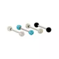 Multi-Pack Pave CZ Black and Blue Barbells 4 Pack - 14 Gauge at Spencer's