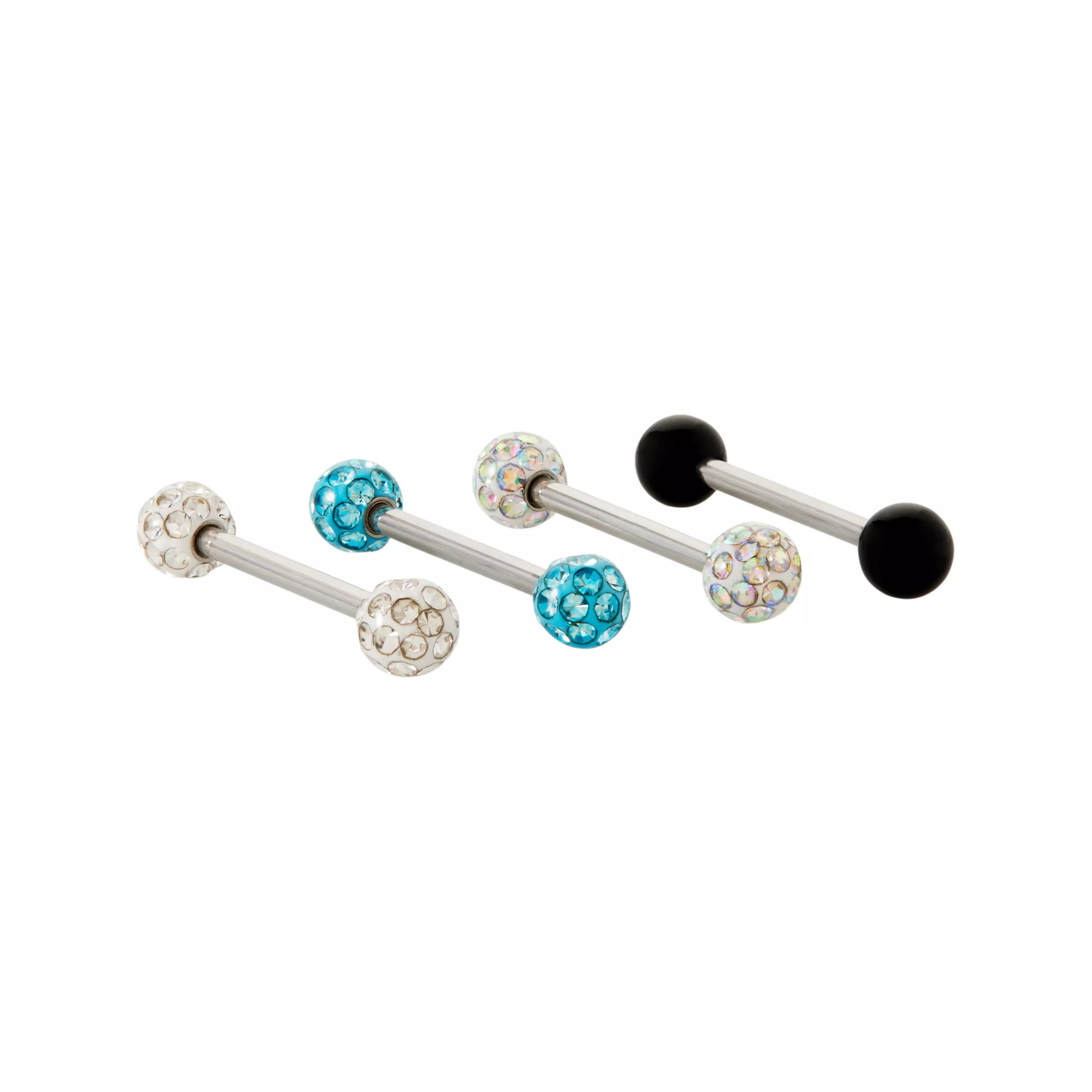 Multi-Pack Pave CZ Black and Blue Barbells 4 Pack - 14 Gauge at Spencer's