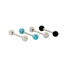 Multi-Pack Pave CZ Black and Blue Barbells 4 Pack - 14 Gauge at Spencer's