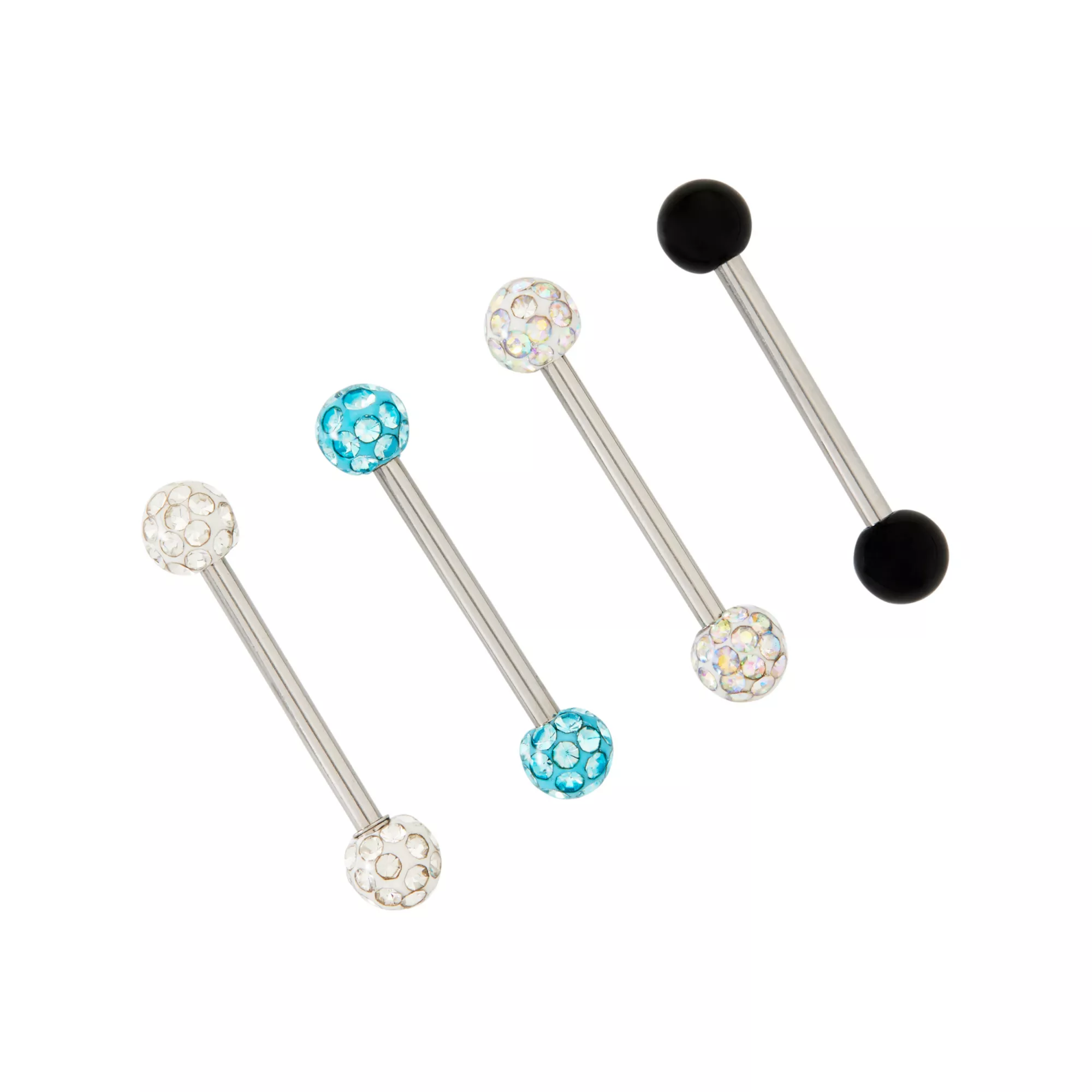Multi-Pack Pave CZ Black and Blue Barbells 4 Pack - 14 Gauge at Spencer's