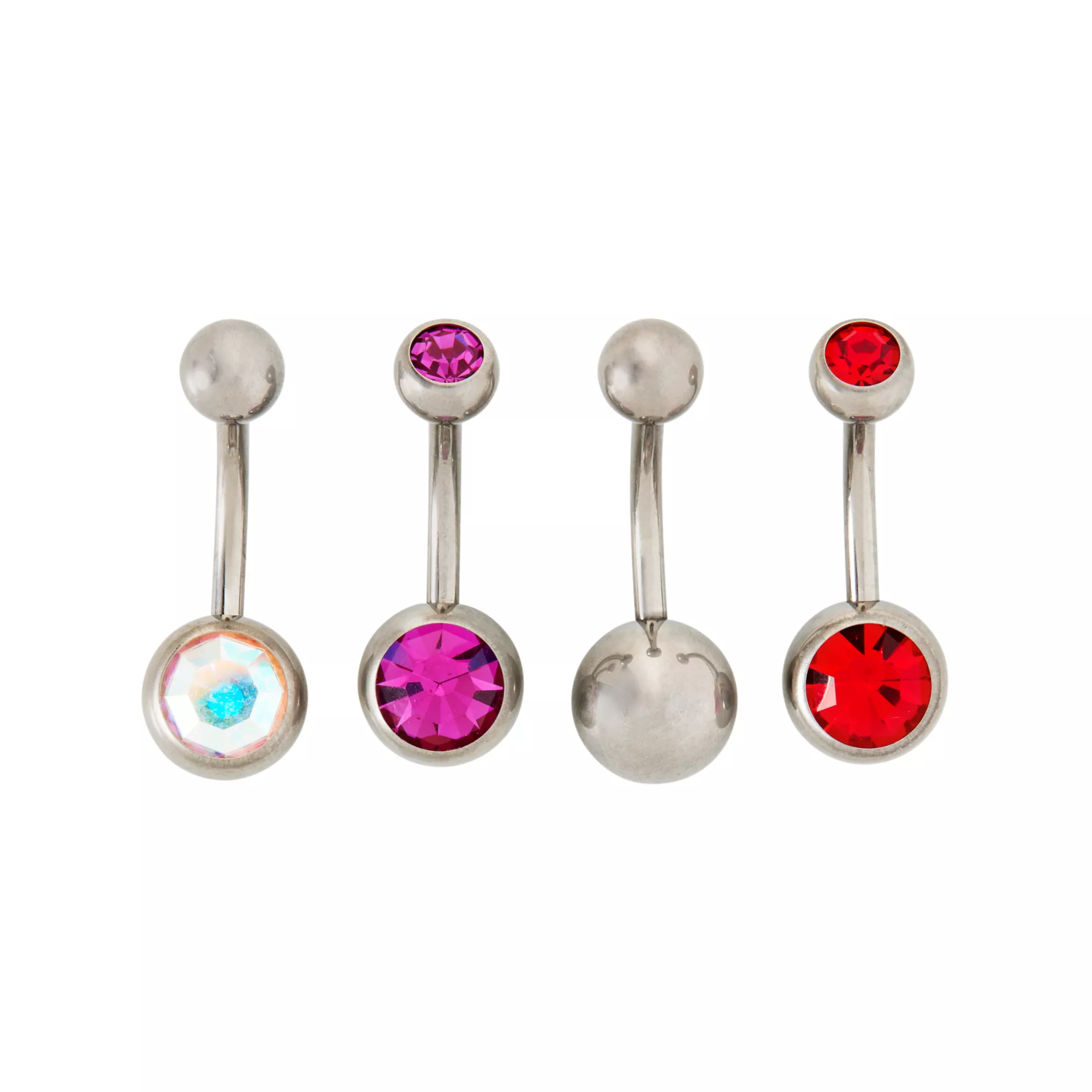 Multi-Pack Red and Purple Titanium Belly Rings 4 Pack - 14 Gauge at Spencer's