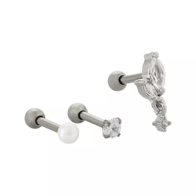 Multi-Pack Prong and Teardrop CZ Titanium Cartilage Barbells 3 Pack - 16 Gauge at Spencer's