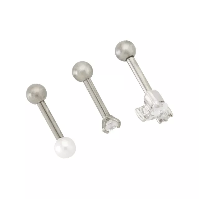 Multi-Pack Prong and Teardrop CZ Titanium Cartilage Barbells 3 Pack - 16 Gauge at Spencer's
