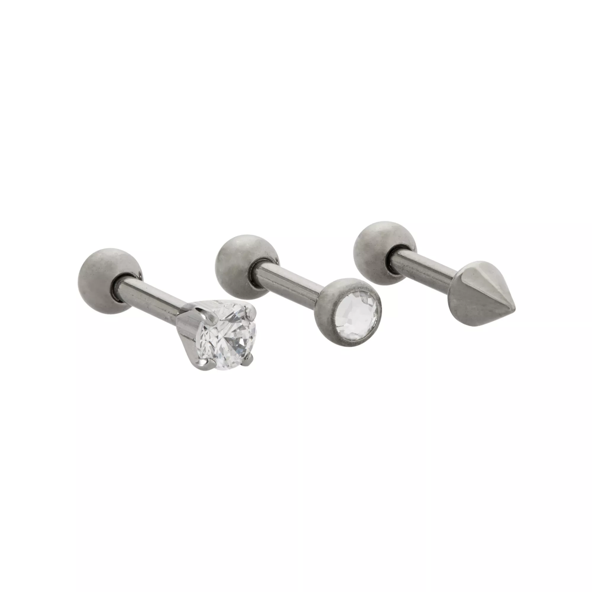 Multi-Pack Prong and Round CZ Titanium Cartilage Barbells 3 Pack - 16 Gauge at Spencer's