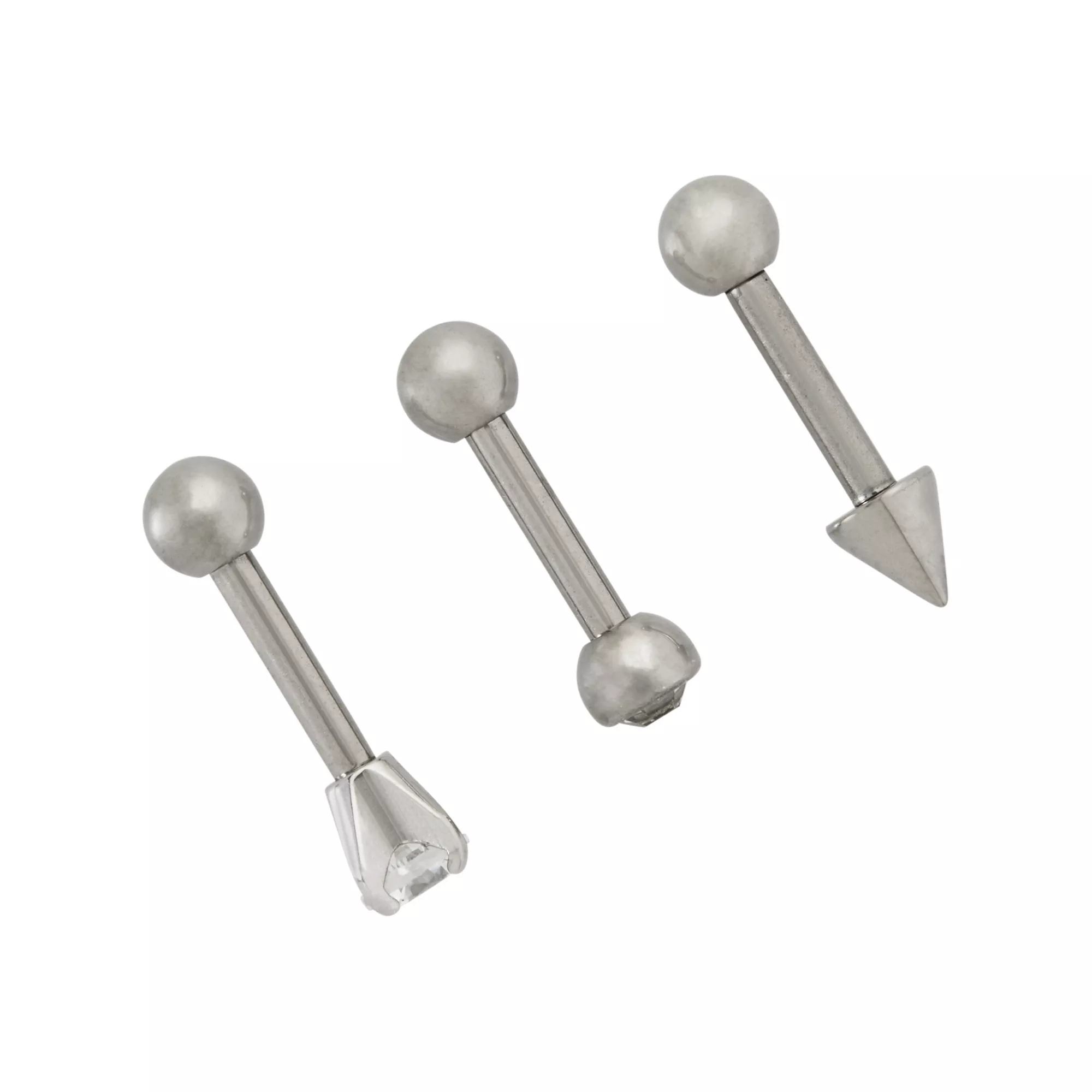 Multi-Pack Prong and Round CZ Titanium Cartilage Barbells 3 Pack - 16 Gauge at Spencer's