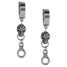 Silvertone Skull Dangle Huggie Hoop Earrings at Spencer's