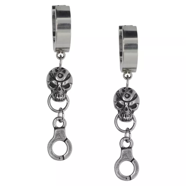 Silvertone Skull Dangle Huggie Hoop Earrings at Spencer's