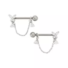 Titanium and CZ Butterfly Nipple Barbells - 14 Gauge at Spencer's