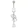 Titanium and CZ Heart Dangle Belly Ring - 14 Gauge at Spencer's