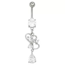 Titanium and CZ Heart Dangle Belly Ring - 14 Gauge at Spencer's