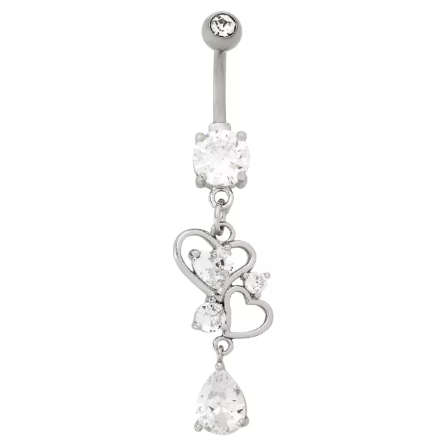 Titanium and CZ Heart Dangle Belly Ring - 14 Gauge at Spencer's