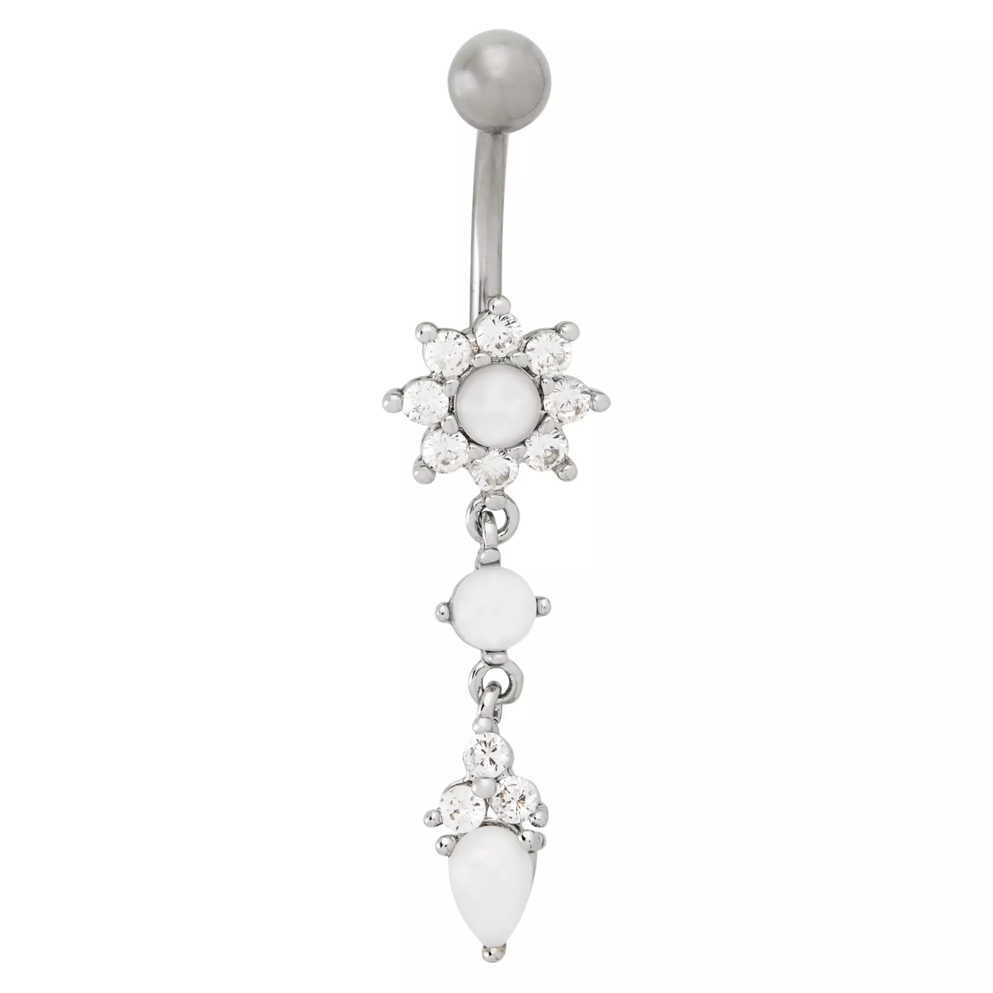 Titanium and CZ Flower Dangle Belly Ring - 14 Gauge at Spencer's