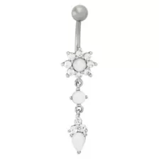 Titanium and CZ Flower Dangle Belly Ring - 14 Gauge at Spencer's