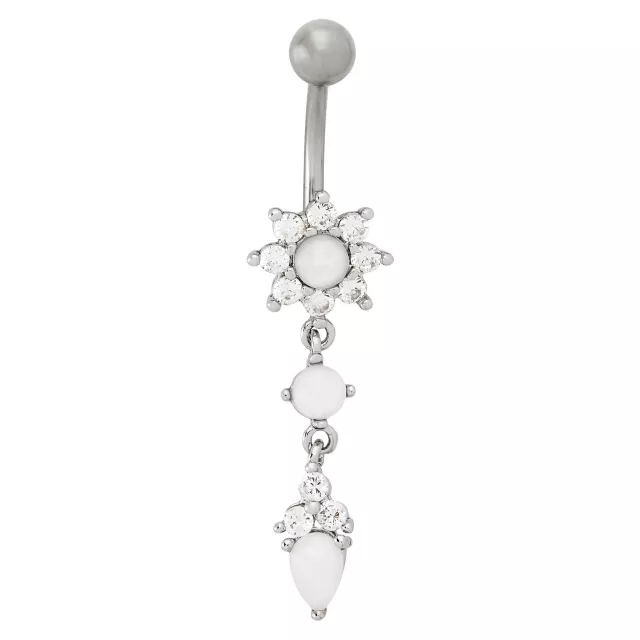 Titanium and CZ Flower Dangle Belly Ring - 14 Gauge at Spencer's