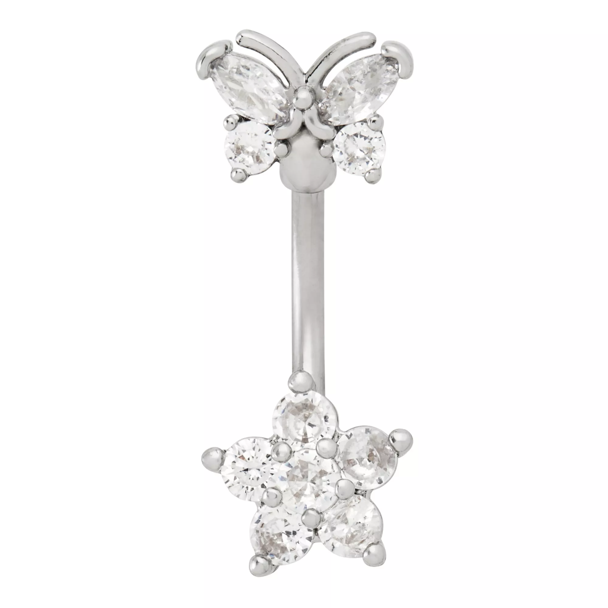 CZ Butterfly and Star Belly Ring - 14 Gauge at Spencer's