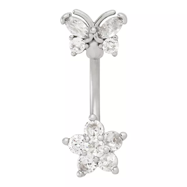 CZ Butterfly and Star Belly Ring - 14 Gauge