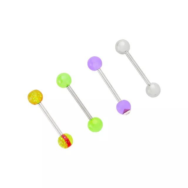 Multi-Pack Purple Yellow and Green Barbells 4 Pack - 14 Gauge at Spencer's