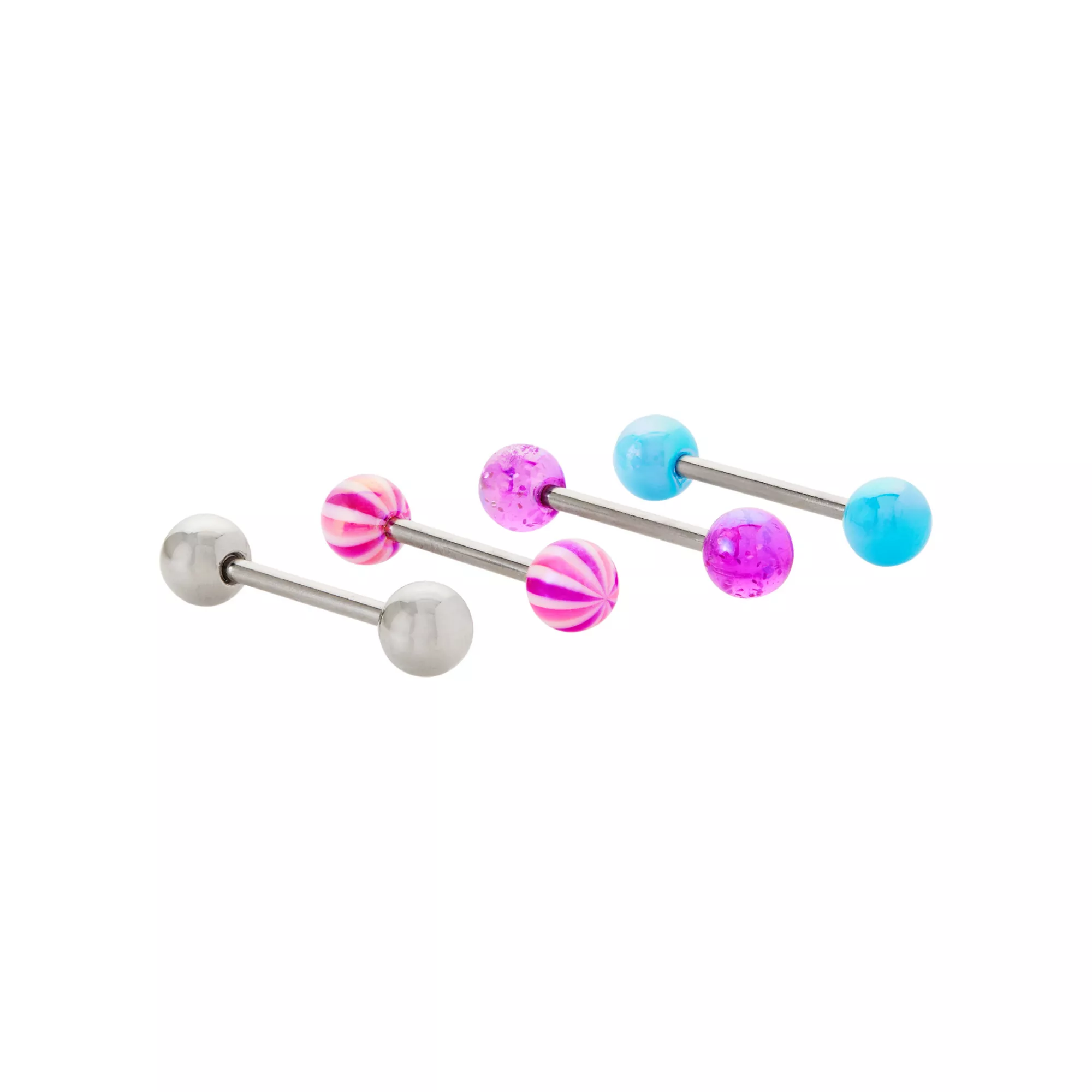 Multi-Pack Pink Blue and Purple Barbells 4 Pack - 14 Gauge at Spencer's