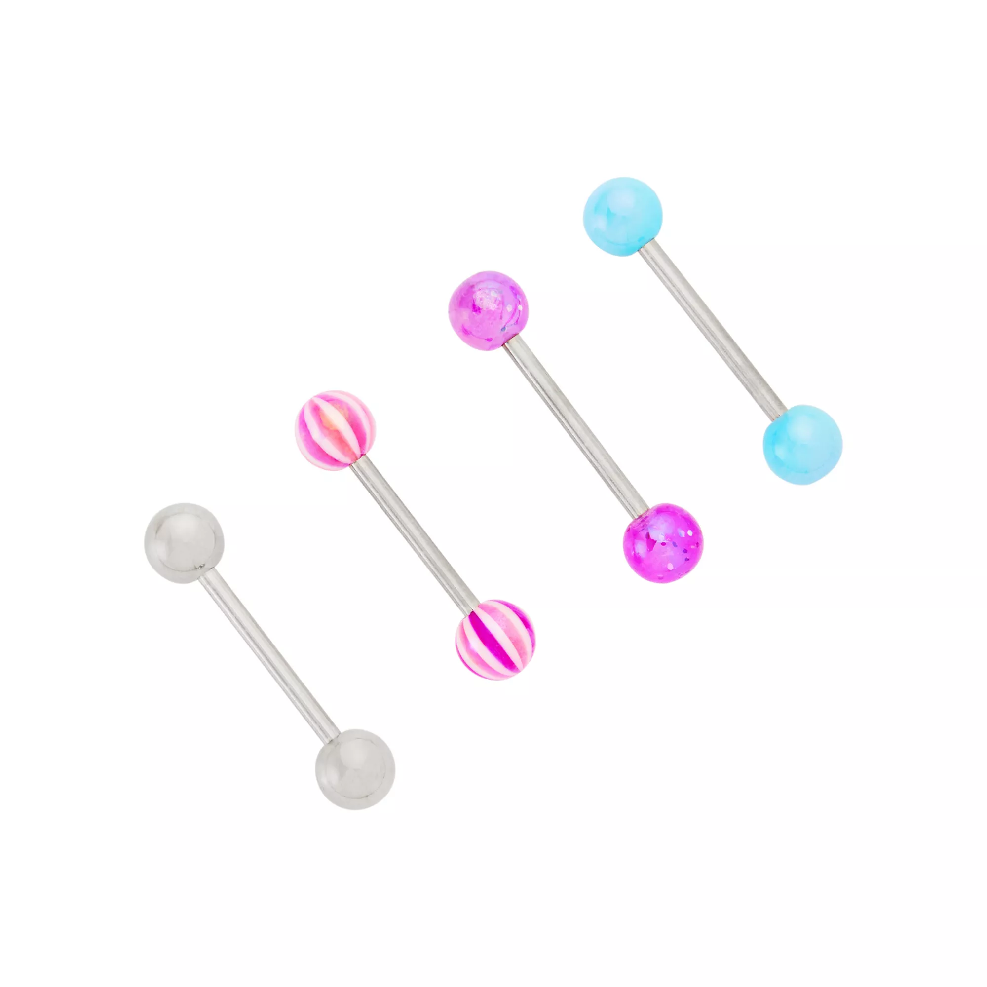 Multi-Pack Pink Blue and Purple Barbells 4 Pack - 14 Gauge at Spencer's
